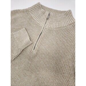 Old Navy Sweater Men's L Beige Chunky Knit 1/4 Zip Pullover Ribbed Fisherman